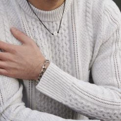 Lucleon Gravel | Silver-Tone Curb Chain Bracelet -MEN'S BRACELETS Sales Store 009 copy