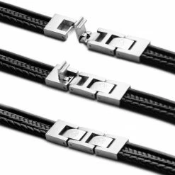 Lucleon Icon | Black & Silver-Tone Leather Cord Bracelet -MEN'S BRACELETS Sales Store 04.03.2021 roy bracelet locks how to use 2 2