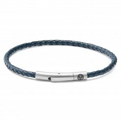 Lucleon Collins | 1/8" (3 mm) Navy Blue Woven Leather Bracelet