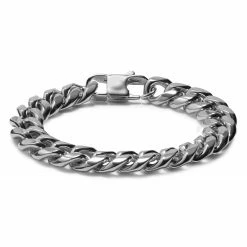 Lucleon 12mm Silver-Tone Stainless Steel Curb Chain Bracelet