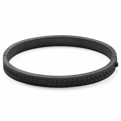 Lucleon Arie | Black Stainless Steel Rope Texture Bangle Bracelet