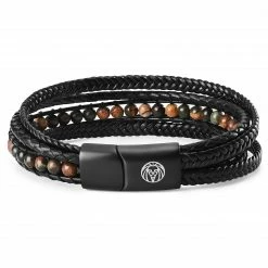 Lucleon Naxos | Black Braided Leather & Picasso Stone Bracelet