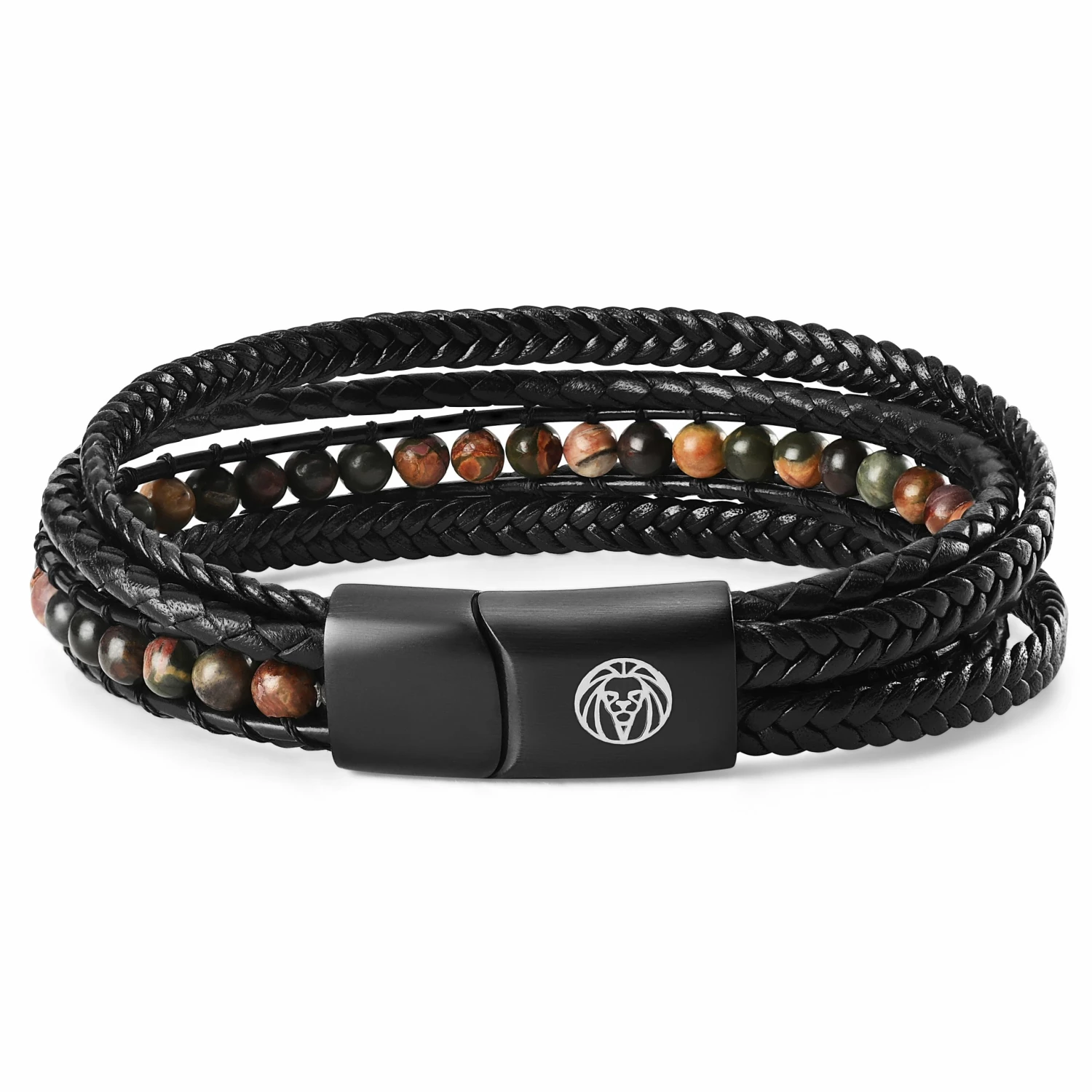 Lucleon Naxos | Black Braided Leather & Picasso Stone Bracelet 1 Lucleon Naxos | Black Braided Leather & Picasso Stone Bracelet
