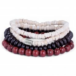 Lucleon Miro | Red Natural Wood & White Coconut Bracelet Set