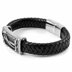 Fort Tempus Black Braided Leather & Stainless Steel Anchor Bracelet 6 Fort Tempus Black Braided Leather & Stainless Steel Anchor Bracelet -MEN'S BRACELETS Sales Store 1 1 201 1 4