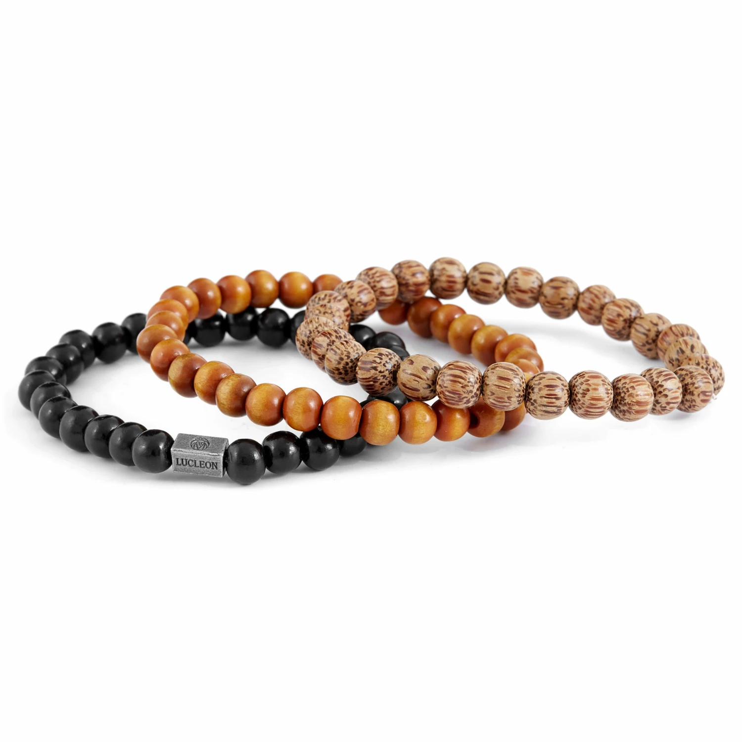 Lucleon Black, Orange & Tan Wood Bead Bracelet 2 Lucleon Black, Orange & Tan Wood Bead Bracelet - Image 2