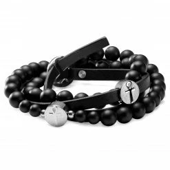 Lucleon Ankh | Black Leather & Onyx Bracelet Set
