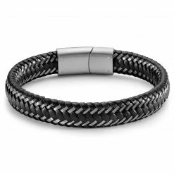 Lucleon Black Leather & Stainless Steel Braided Bracelet -MEN'S BRACELETS Sales Store 1 2.ff4784830dcadc49c6abf374d0cf34f3