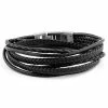 Lucleon Roy | Black Leather & Stainless Steel Wrap Bracelet