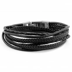 Lucleon Roy | Black Leather & Stainless Steel Wrap Bracelet