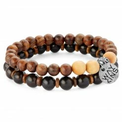 Waykins Wave | Natural Black & Earth Tones Wooden Bracelet Set