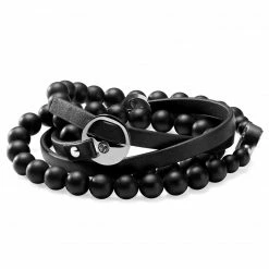 Lucleon Ankh | Black Leather & Onyx Bracelet Set -MEN'S BRACELETS Sales Store 1 2sayed