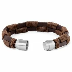 Fort Tempus Dark Brown Leather & Cotton Cord Magnetic Bracelet -MEN'S BRACELETS Sales Store 1 3 177 1 143