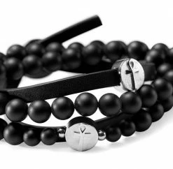 Lucleon Ankh | Black Leather & Onyx Bracelet Set -MEN'S BRACELETS Sales Store 1 4sayed