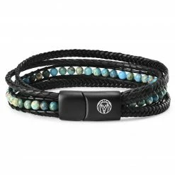 Lucleon Naxos | Black Braided Leather & Turquoise Imperial Jasper Bracelet