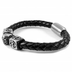 Fort Tempus Black Braided Leather Rope & Stainless Steel Skull Bracelet 6 Fort Tempus Black Braided Leather Rope & Stainless Steel Skull Bracelet -MEN'S BRACELETS Sales Store 10 1 4 1 102