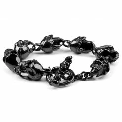 Fort Tempus Black Stainless Steel Skull Chain Bracelet