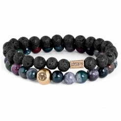 Lucleon Miro | Black Lava Rock & Multicolour Natural Stone Bracelet -MEN'S BRACELETS Sales Store 10 1 4 1 358