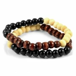 Collin Rowe 8mm Black, White & Brown Wood Bead Bracelet Set