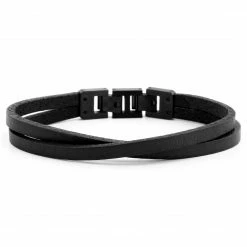 Lucleon Roy | Black & Dark Leather & Steel Single Strap Bracelet