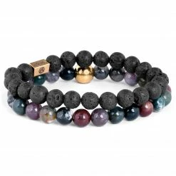 Lucleon Miro | Black Lava Rock & Multicolour Natural Stone Bracelet