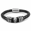 Fort Tempus Black Braided Leather Rope & Stainless Steel Skull Bracelet