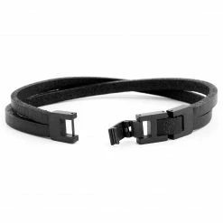 Lucleon Roy | Black & Dark Leather & Steel Single Strap Bracelet -MEN'S BRACELETS Sales Store 10 3 46 1 115
