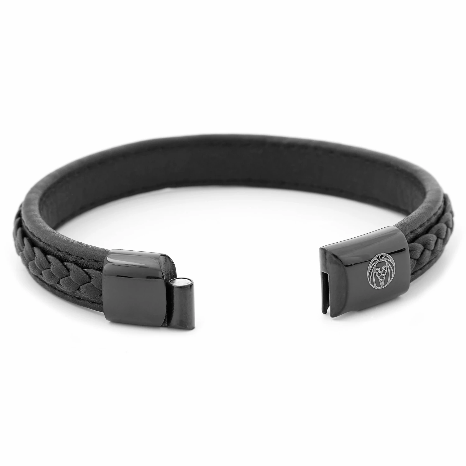 Lucleon All Black Braided Leather & Stainless Steel Bracelet 2 Lucleon All Black Braided Leather & Stainless Steel Bracelet - Image 2