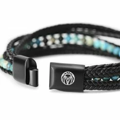 Lucleon Naxos | Black Braided Leather & Turquoise Imperial Jasper Bracelet -MEN'S BRACELETS Sales Store 10 3db9cdd48025c982d96fdc0c8e11435de 3