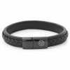 Lucleon All Black Braided Leather & Stainless Steel Bracelet