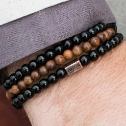 Lucleon Black Natural Stone & Wooden Bracelet Set -MEN'S BRACELETS Sales Store 10 lucleon wood stone bracelets cropped2