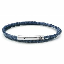 Lucleon Collins | 1/8" (3 mm) Navy Blue Woven Leather Wrap Bracelet