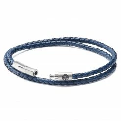 Lucleon Collins | 1/8" (3 mm) Navy Blue Woven Leather Wrap Bracelet -MEN'S BRACELETS Sales Store 10 zeismont ll collins leather bracelets8089 copy kolin 4