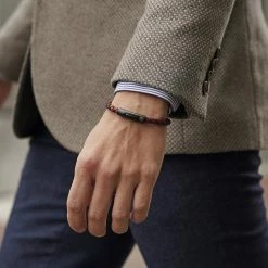 Lucleon Bordeaux & Black Braided Leather Cord Bracelet -MEN'S BRACELETS Sales Store 10502 square