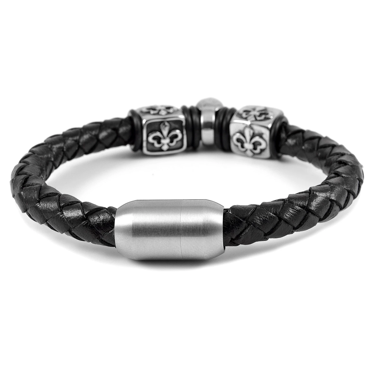 Fort Tempus Black Braided Leather Rope & Stainless Steel Skull Bracelet 2 Fort Tempus Black Braided Leather Rope & Stainless Steel Skull Bracelet - Image 2
