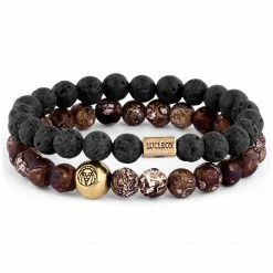 Lucleon Miro | Black Lava Rock & Brown Agate Bracelet Set