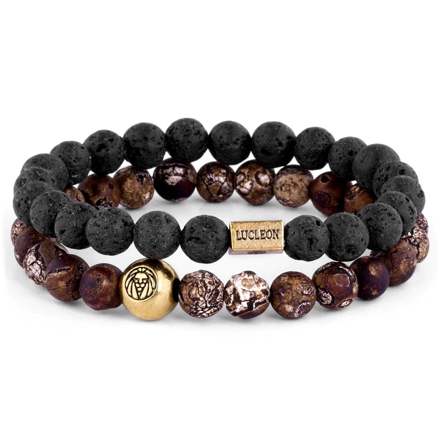 Lucleon Miro | Black Lava Rock & Brown Agate Bracelet Set 1 Lucleon Miro | Black Lava Rock & Brown Agate Bracelet Set