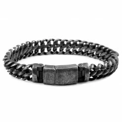 Fort Tempus Rustic Stainless Steel Double Curb Chain Bracelet