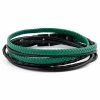 Lucleon Roy | Black & Green Leather & Stainless Steel Wrap Bracelet