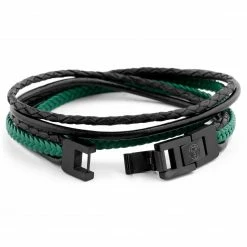 Lucleon Roy | Black & Green Leather & Stainless Steel Wrap Bracelet -MEN'S BRACELETS Sales Store 11 3 1 139