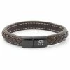 Lucleon Brown Braided Leather & Stainless Steel Bracelet