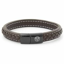 Lucleon Brown Braided Leather & Stainless Steel Bracelet