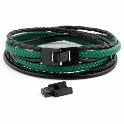 Lucleon Roy | Black & Green Leather & Stainless Steel Wrap Bracelet -MEN'S BRACELETS Sales Store 11 4 50