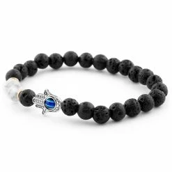 Neshraw Black Lava Rock & White Turquoise Hamsa Bracelet -MEN'S BRACELETS Sales Store 11080 04