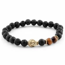 Neshraw Black Lava Rock & Tiger's Eye Buddha Bracelet
