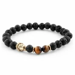 Neshraw Black Lava Rock & Tiger's Eye Buddha Bracelet -MEN'S BRACELETS Sales Store 11086 03