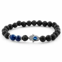 Neshraw Black Lava Rock & Blue Lapis Lazuli Palm Bracelet