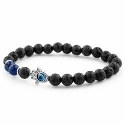 Neshraw Black Lava Rock & Blue Lapis Lazuli Palm Bracelet -MEN'S BRACELETS Sales Store 11089 03