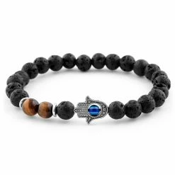 Neshraw Black Lava Rock & Tiger's Eye Palm Bracelet