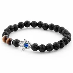 Neshraw Black Lava Rock & Tiger's Eye Palm Bracelet -MEN'S BRACELETS Sales Store 11092 03